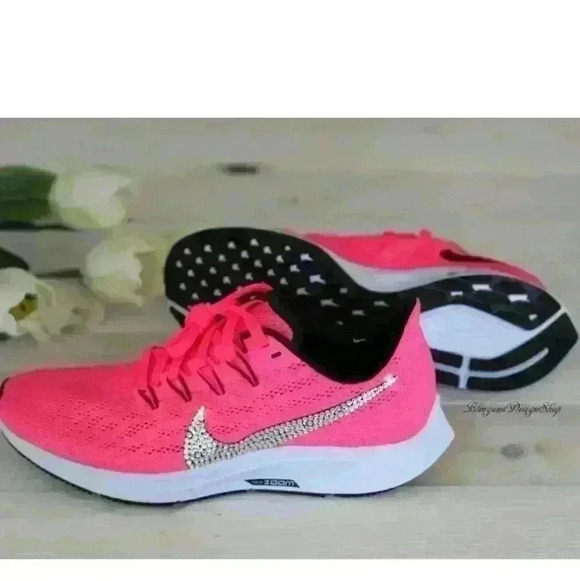Women's Nike Air Zoom Pegasus 36 Hyper Pink Shoes made with Swarovski Crystals - Picture 3 of 8